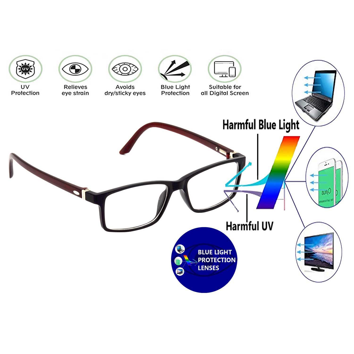 Hrinkar Rectangle Computer Glasses with Anti-Glare and Blue Ray Cut Lenses for Office, Gaming, Online Classes and Mobile/Computer Eye Protection Brown and Black Frame for Kids Boy & Girl