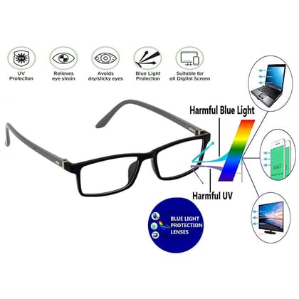 Hrinkar Rectangle Computer Glasses with Anti-Glare and Blue Ray Cut Lenses for Office, Gaming, Online Classes and Mobile/Computer Eye Protection Black and Grey Frame for Men & Women