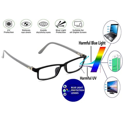 Hrinkar Rectangle Computer Glasses with Anti-Glare and Blue Ray Cut Lenses for Office, Gaming, Online Classes and Mobile/Computer Eye Protection Black and Grey Frame for Men & Women