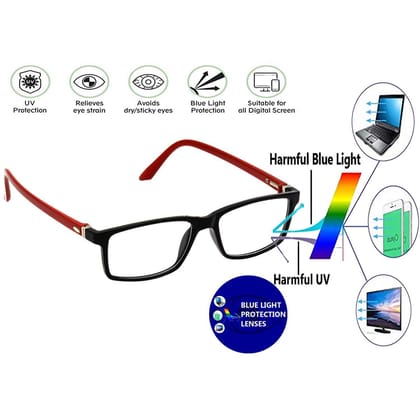 Hrinkar Rectangle Computer Glasses with Anti-Glare and Blue Ray Cut Lenses for Office, Gaming, Online Classes and Mobile/Computer Eye Protection Red and Black Frame for Men & Women