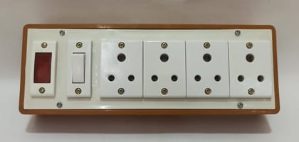 6A 4 Sockets (3 Pin Socket) & 1 Switch Extension Box with Indicator, 16A Plug & 20m Wire