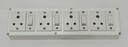 6A 4 Sockets (3 Pin Socket) & 4 Switch (Straight) Extension Box with 6A Plug & 10m Wire