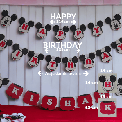 Partybus – Mickey Mouse Themed Happy Birthday Banner with Name
