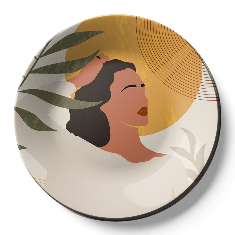 Boho Woman Ceramic Wall Plate Home Décor