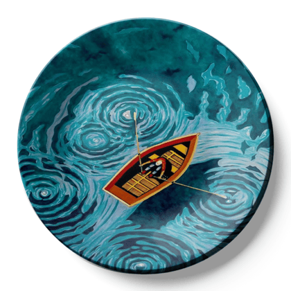 Swirly Lake Boat Ceramic Wall Plate Home Décor