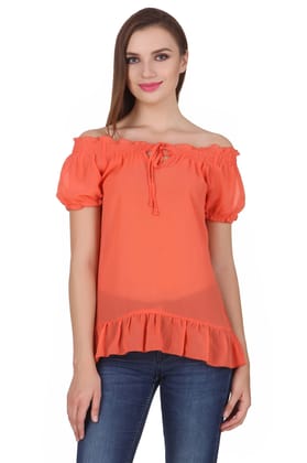 One femme Women's Chiffon Solid Color Off-Shoulder Top