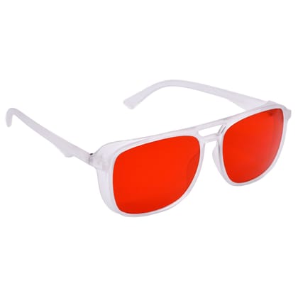 Hrinkar Red Retro Square Sunglasses Brands White Frame Goggles for Men & Women - HRS543-RD