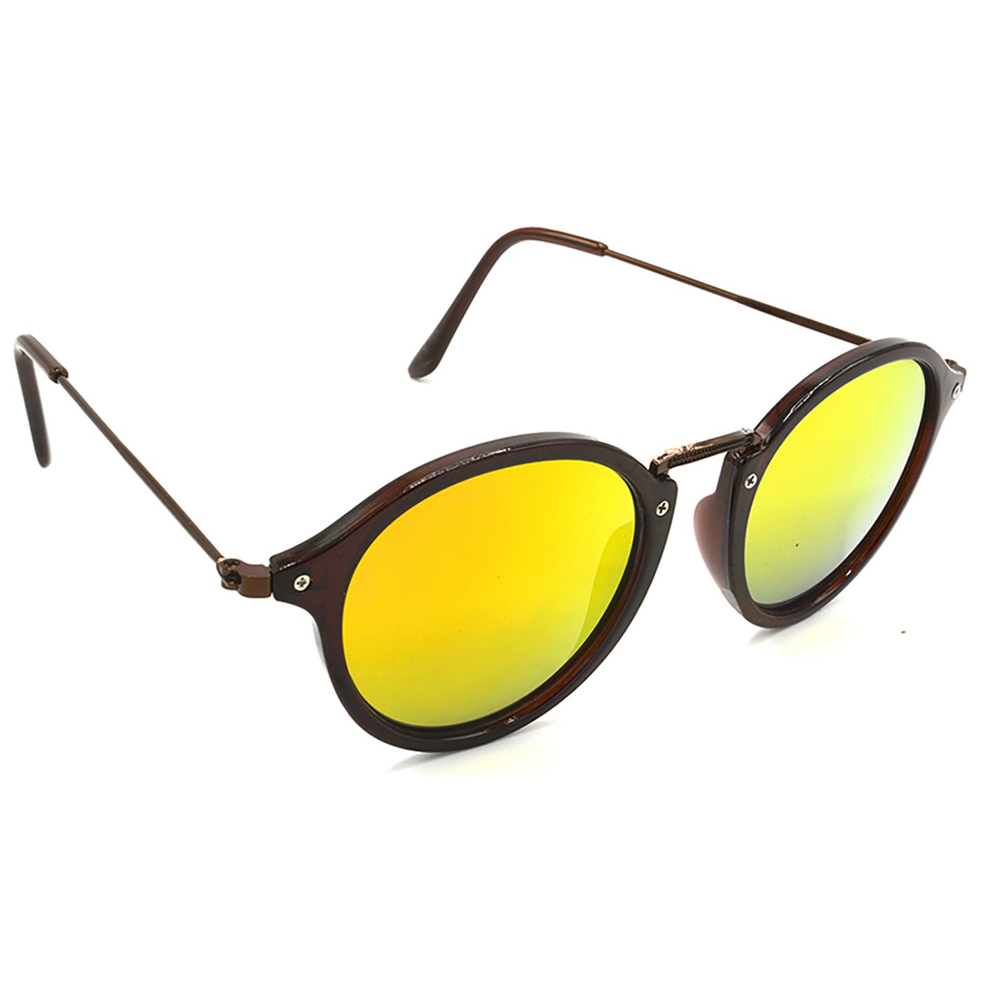 Hrinkar Golden Round Sunglasses Brands Brown Frame Goggles for Men & Women - HRS429-BWN-GLD