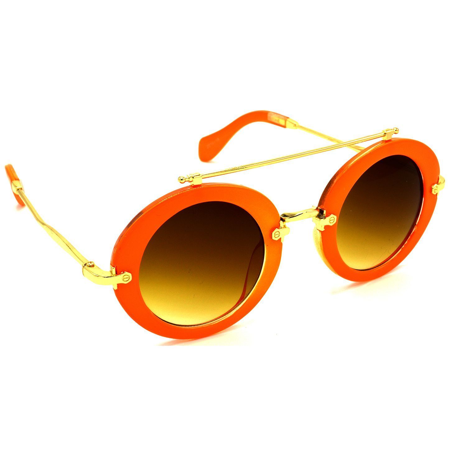 Hrinkar Brown Round Stylish Goggles Orange Frame Sunglasses for Men & Women - HRS315-ORNG