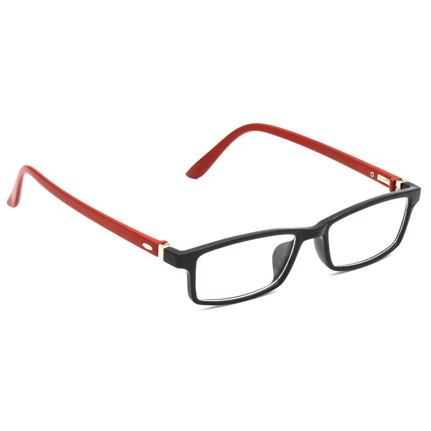 Hrinkar Trending Eyeglasses: Red and Black Rectangle Optical Spectacle Frame For Men & Women |HFRM-BK-RD-12