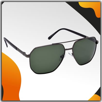 Stylish Retro Square Pilot Full-Frame Metal Polarized Sunglasses for Men and Women | Green Lens and Grey Frame | HRS-KC1018-GRY-GRN-P