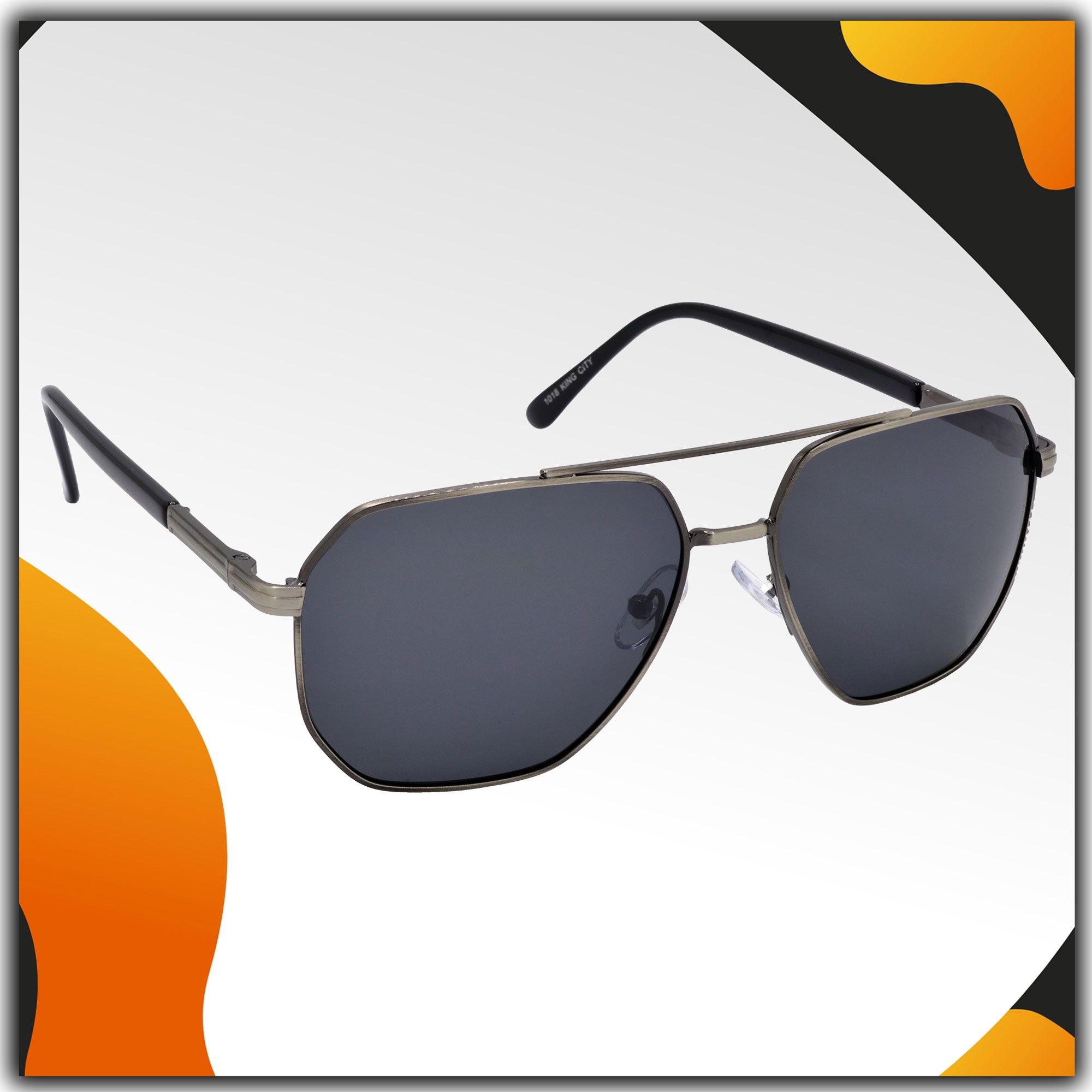 Stylish Retro Square Pilot Full-Frame Metal Polarized Sunglasses for Men and Women | Black Lens and Steel Grey Frame | HRS-KC1018-LGRY-BK-P