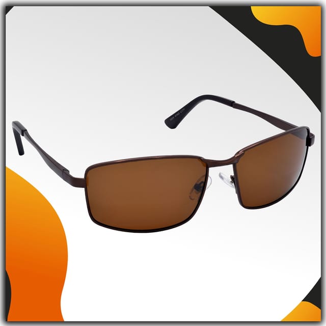 Stylish Wrap around Full Frame Metal Polarized Sunglasses for Men and Women Brown Lens and Brown Frame HRS KC1004 BWN BWN P