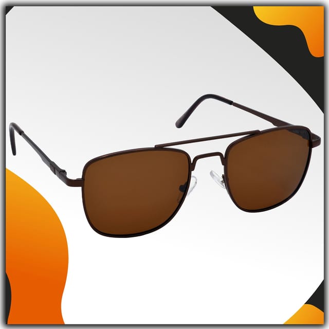 Stylish Rectangular Pilot Full Frame Metal Polarized Sunglasses for Men and Women Brown Lens and Brown Frame HRS KC1007 BWN BWN P