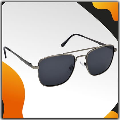 Stylish Rectangular Pilot Full-Frame Metal Polarized Sunglasses for Men and Women | Black Lens and Steel Grey Frame | HRS-KC1007-LGRY-BK-P