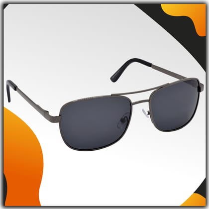 Stylish Rectangular Full-Frame Metal Polarized Sunglasses for Men and Women | Black Lens and Grey Frame | HRS-KC1008-GRY-BK-P