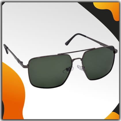 Stylish Rectangular Pilot Full-Frame Metal Polarized Sunglasses for Men and Women | Green Lens and Grey Frame | HRS-KC1011-GRY-GRN-P