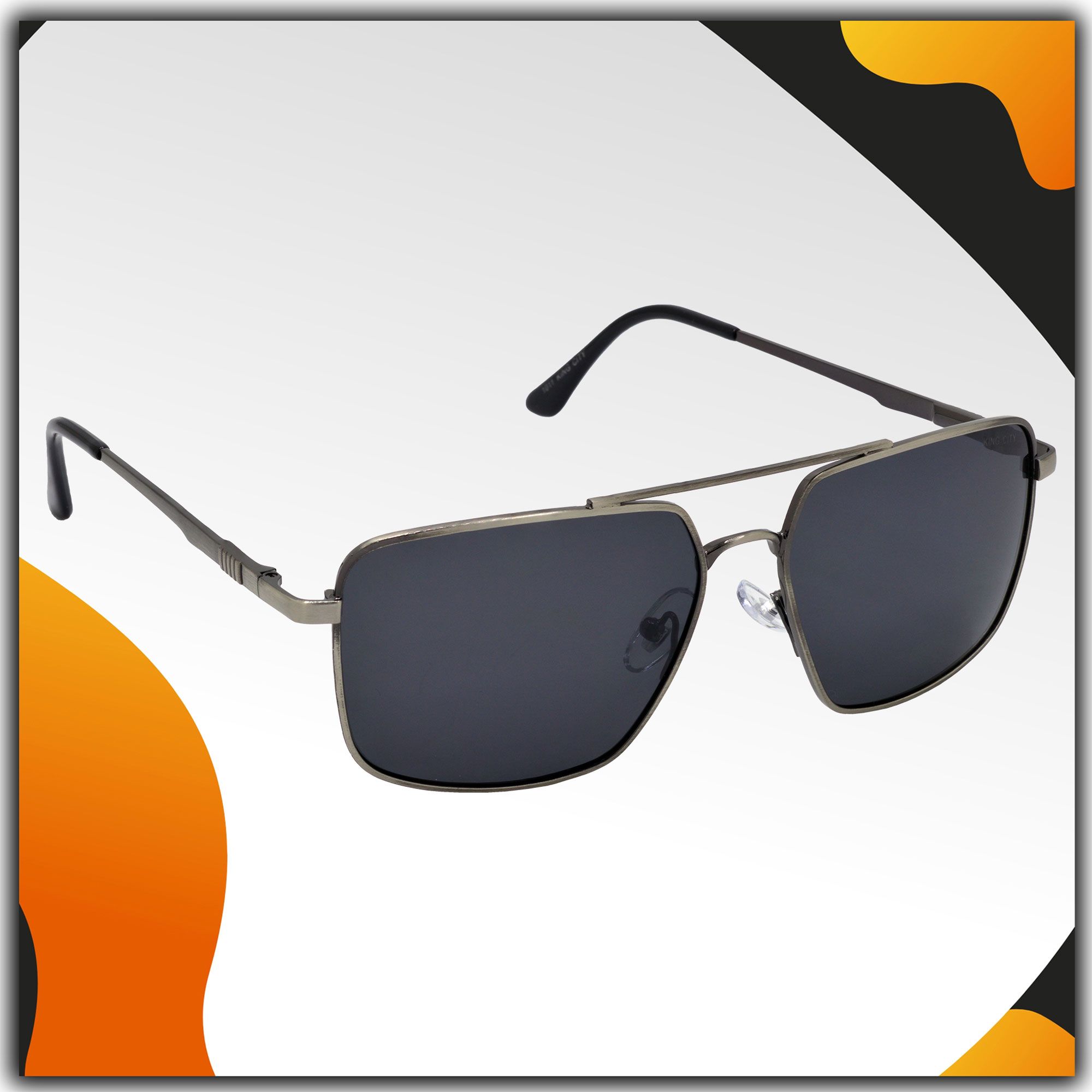 Stylish Rectangular Pilot Full-Frame Metal Polarized Sunglasses for Men and Women | Black Lens and Steel Grey Frame | HRS-KC1011-LGRY-BK-P