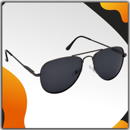 Stylish Pilot Full-Frame Metal Polarized Sunglasses for Men and Women | Black Lens and Grey Frame | HRS-KC1013-GRY-BK-P