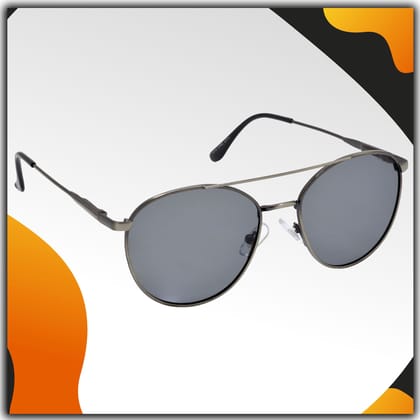 Stylish Round Full-Frame Metal Polarized Sunglasses for Men and Women | Black Lens and Steel Grey Frame | HRS-KC1016-LGRY-BK-P