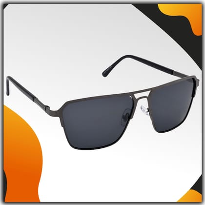 Stylish Rectangular Pilot Full-Frame Metal Polarized Sunglasses for Men and Women | Black Lens and Grey Frame | HRS-KC1017-GRY-BK-P