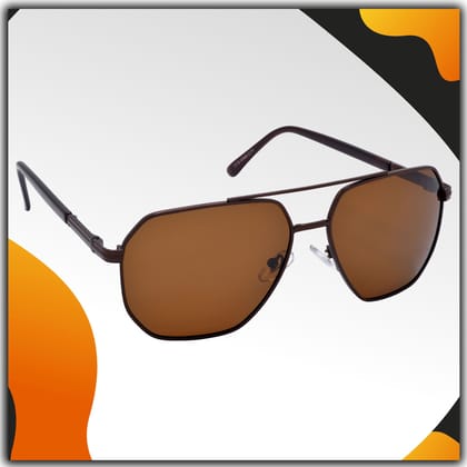 Stylish Retro Square Pilot Full-Frame Metal Polarized Sunglasses for Men and Women | Brown Lens and Brown Frame | HRS-KC1018-BWN-BWN-P