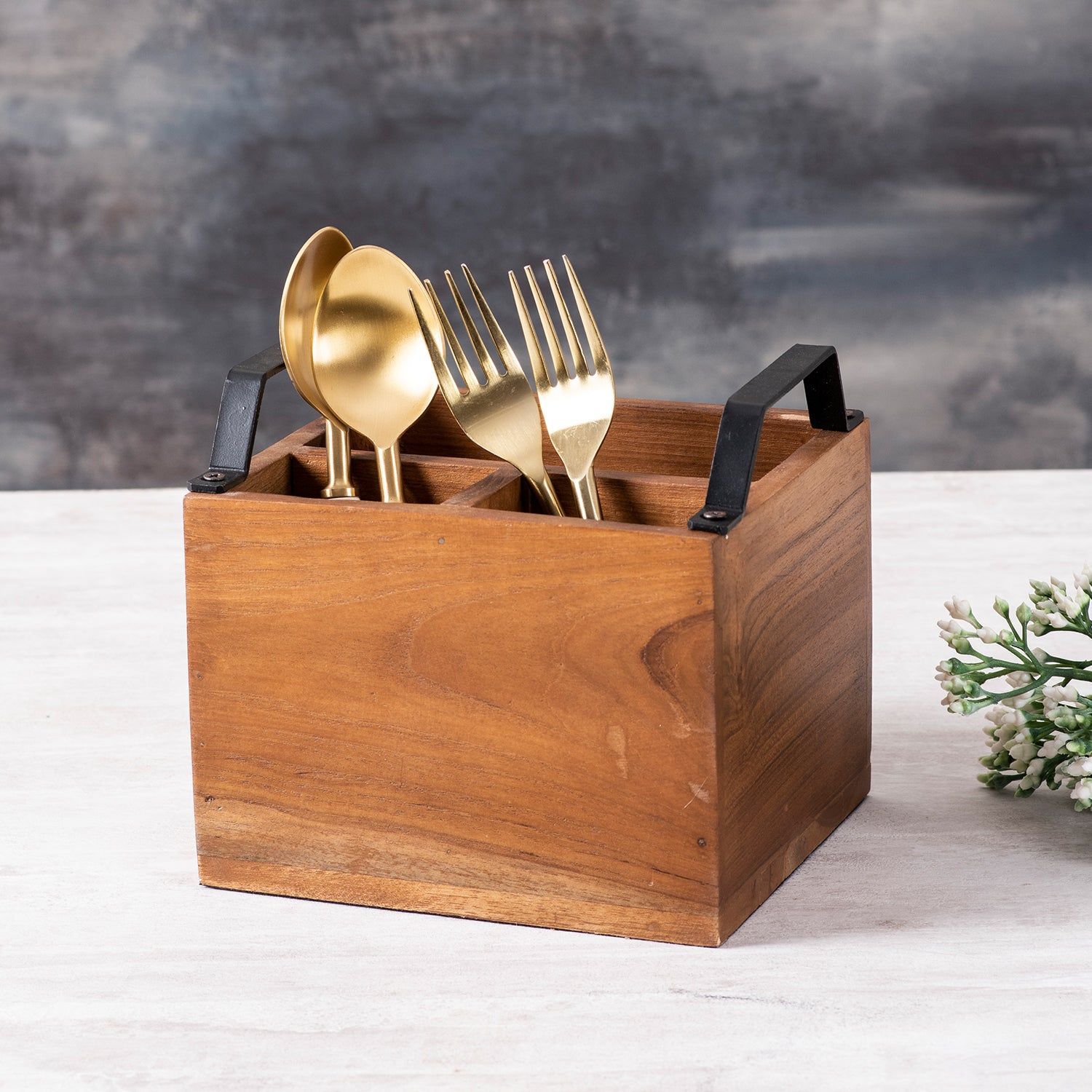 Inseparables Teak Wood Cutlery Holder - Black