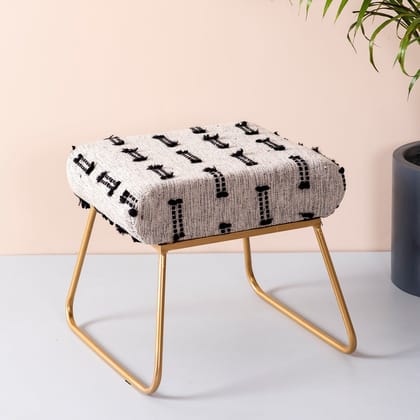 Bohemian Jacquard Metallic Stool in Black & Off White Color