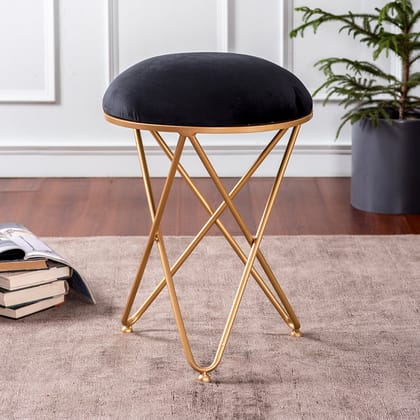 Classic Velvet Cross Metallic Stool in Black Color