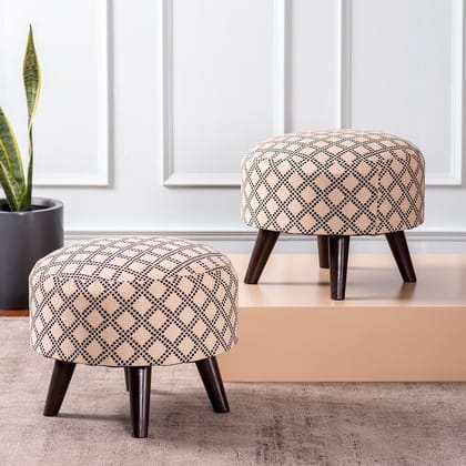 Cream & Black Criss Cross Ottoman Set of 2