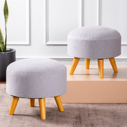 Melange Fabric Wooden Ottoman in Grey Color Set of 2