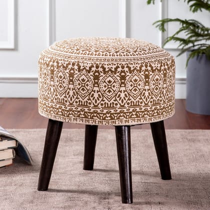 Botanic Fabric Wooden Ottoman in Yellow Color