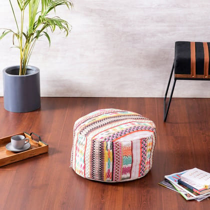 Hues Jacquard Pouf in Cream Color