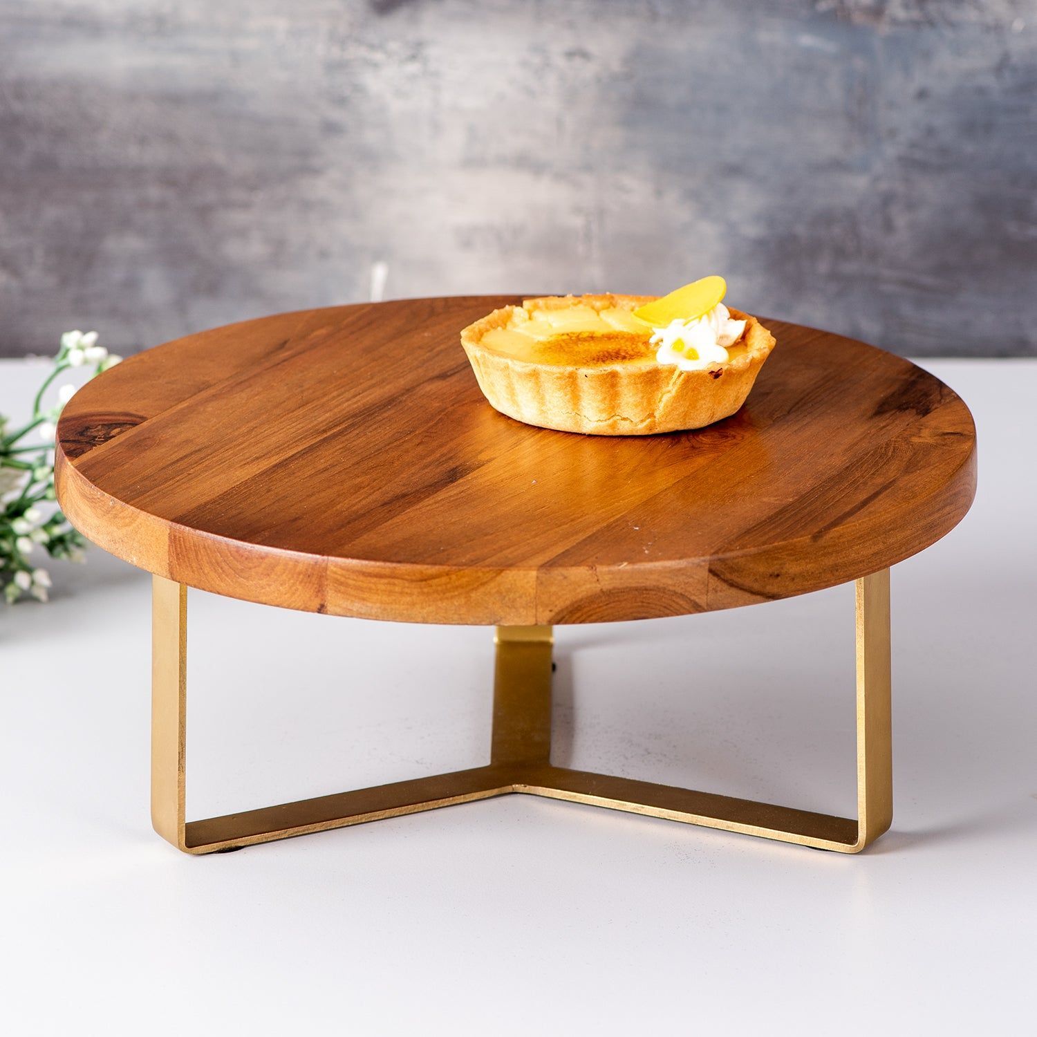 Inseparables Teak Wood Cake Stand Gold