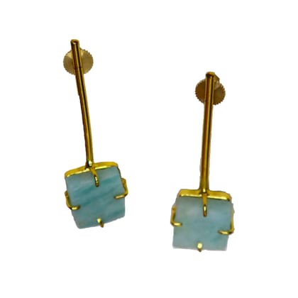 iha Aqua Druzy Cube Danglers Designer Gold Toned Earrings |Dangler Earrings|Fashion Jewellery|Handcrafted|Statement Earrings for Women and Girls|Soul Shoppr