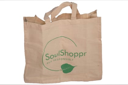 SoulShoppr Pure Cotton Grocery Bag/Shopping Bag/Holds 5-7kgs / 2 Compartments/Sustainable/Eco-friendly