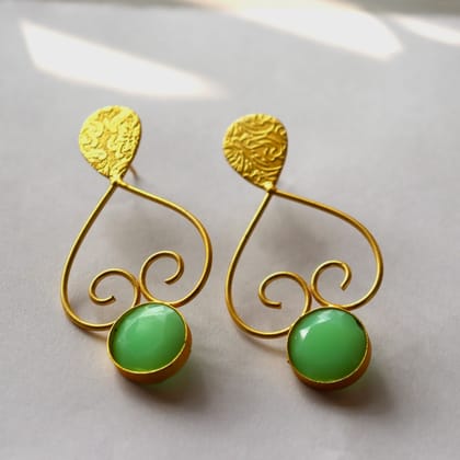 iha Lime Green Designer Dangler Gold Toned Earrings |Fashion Jewellery|Handcrafted| Trendy Earrings for Women and Girls|Soul Shoppr