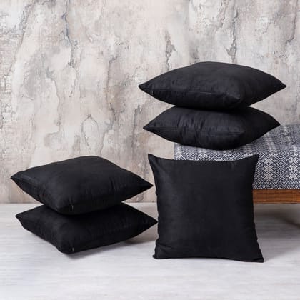 Lush Velvet Cushion Cover Black 16 X 16 Inches Set of 5