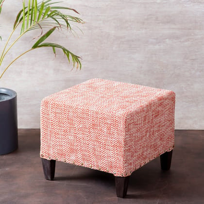 Slub Jacquard Wooden Seating Stool in Orange Color