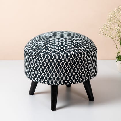 Quad Jacquard Wooden Ottoman in Blue Color