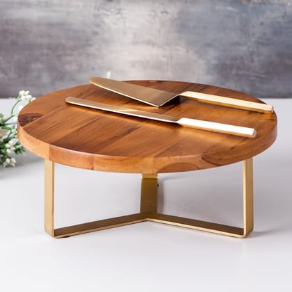 The Teak Wood Cake Stand & Server Set