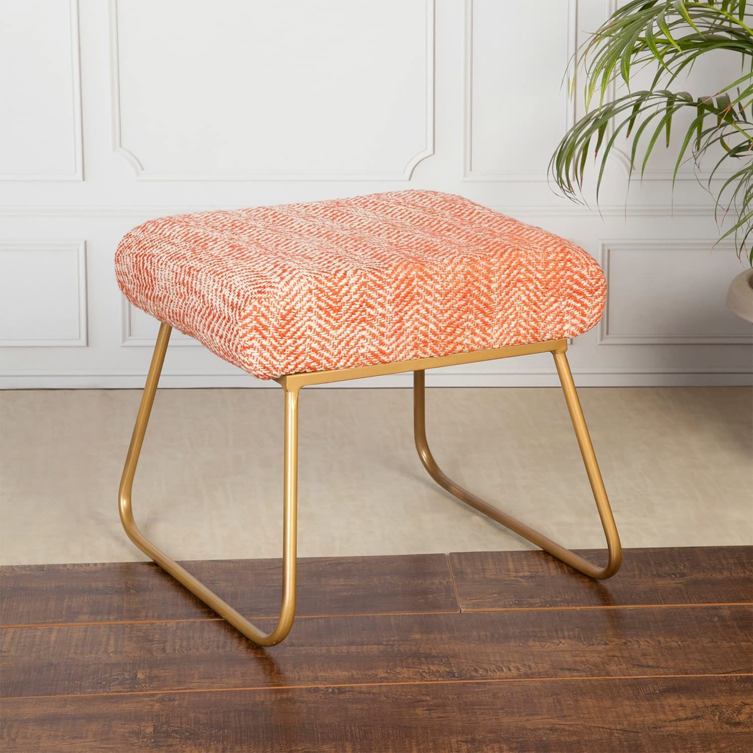 Bohemian Jacquard Metallic Stool in Orange Slub