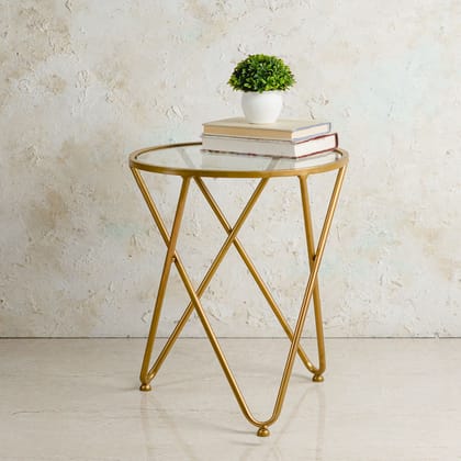 Contemporary Metallic Cross End Table in Gold Color