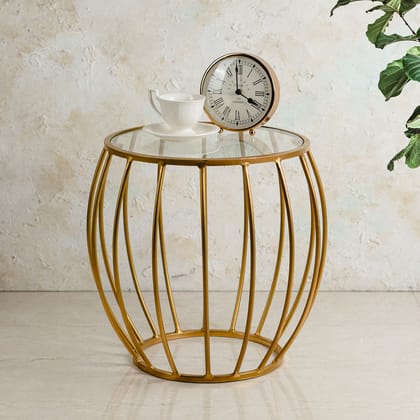 Contemporary Metallic Cage End Table in Gold Color