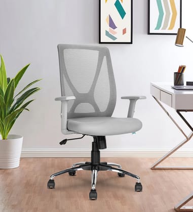 TEAL® Lexi Office Chair|1 Year Warranty|Office Chairs for Work from Home,Chair for Office Work at Home,Computer Chair,Study Chair,Smart Synchro Lock Mechanism,Mid Back - Grey