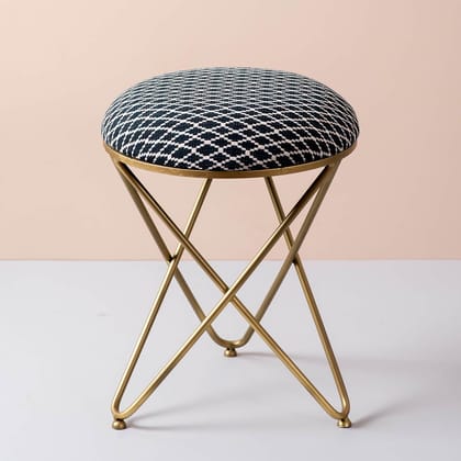 Quad Fabric Cross Metallic Stool in Blue Color