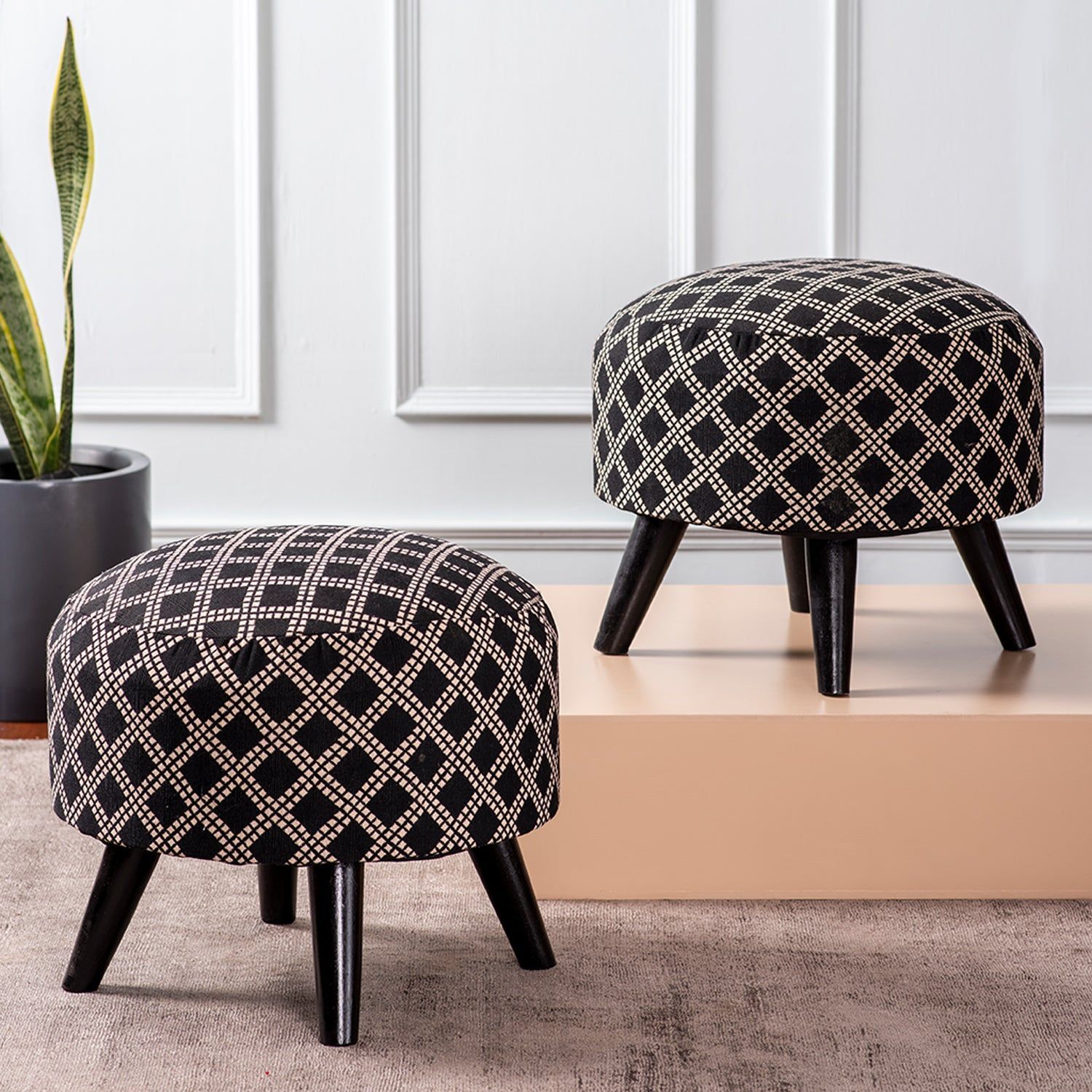 Black Diamond Woven Ottoman Set of 2