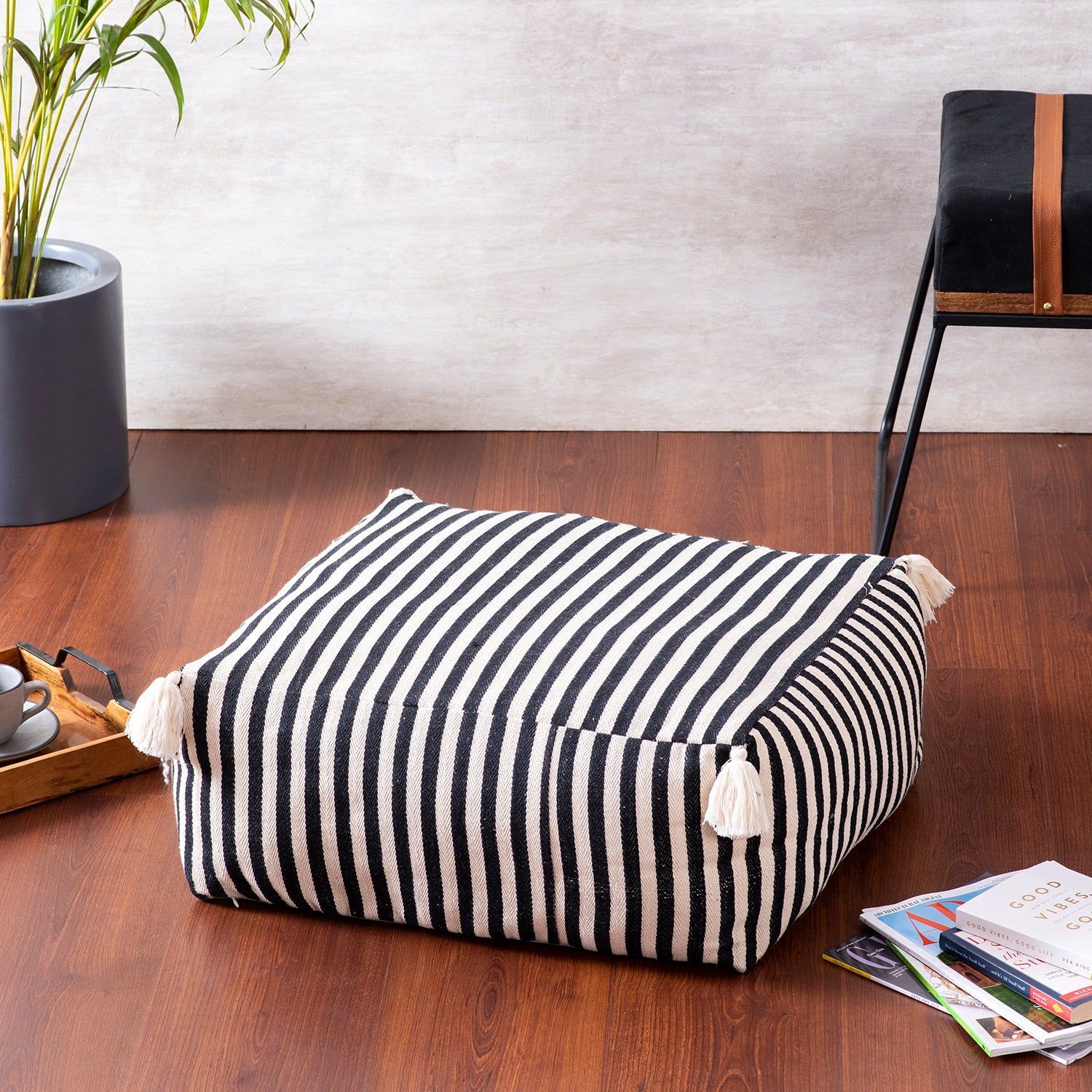 Zebra Febric Pouf in Black & White Color