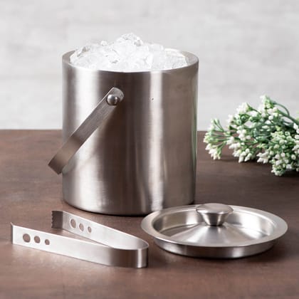 Covet Stainless Steel Ice Bucket with tong in Silver Color