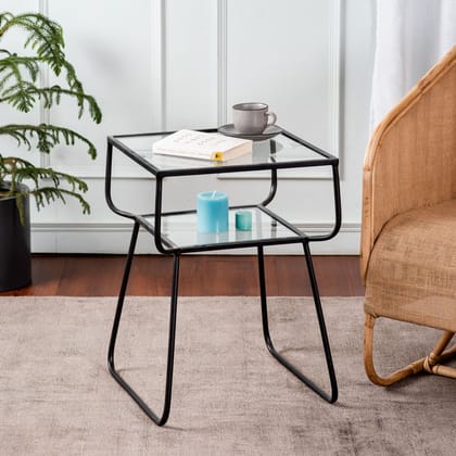 Contemporary Metallic tiered End Table in Black Color